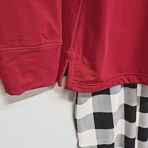 Lands' End Fleece Lined Leggings & LS Tee, Buffalo Plaid Blk White, Red XL 18 - Picture 4 of 12